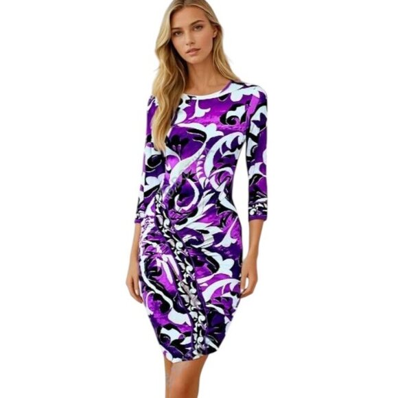 Cache Purple Abstract Print Stretch Sheath Dress Size XS - Picture 8 of 8